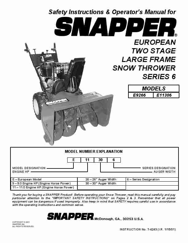 Snapper Snow Blower E9266, E11306-page_pdf
